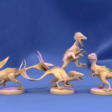 feathered raptors 5 pack poses tabletop bird creature dinosaur gaming lizard monster rpg chicken raptor murder d&d feather homebrew 3e 5e attacking 4e 2e 3d print model - Mito3D