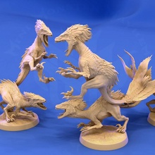 plumado raptor grupo ataque pose mesa pájaro criatura dinosaurio juego azar lagartija monstruo rpg pollo asesinato d pluma cerveza casera 3e 5e agresor 4e 2e 3d print model - Mito3D