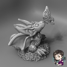 vert bébé dragon table mignonne fantaisie figurine fleurs printemps miniature donjon 3d print model - Mito3D