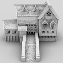 medieval casa enlace mesa 3d imprimible edificio fantasía terreno puente portón d paisaje 3d print model - Mito3D