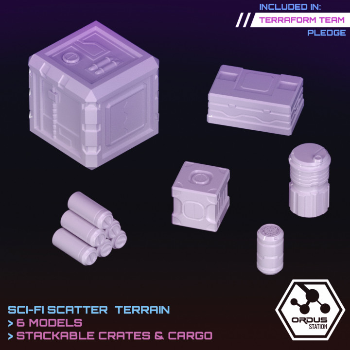 caisses cargaison table 40k récipient sci guerres étoiles espace rangement terrain guerre marteau miniature nécromonde scifi infini 28mm Caisse barils livraison dispersion tuer l'équipe 3D print model - Mito3D