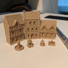 pequenino burgo medieval água recursos Cidade cidade Vila arquitetura fantasia encenação renascimento fonte casas 3d print model - Mito3D