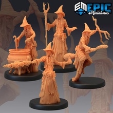 green hag set classic witch coven tabletop collection medieval monster rpg warhammer magic evil enemy broom lightning spell dnd sorceress pathfinder npc 3d print model - Mito3D