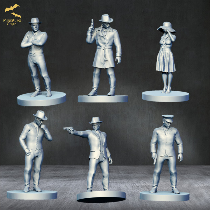 1920s investigadores paquete 1 mesa horror miniaturas rpg cthulhu Arkham negro callofcthulhu 1920 3D print model - Mito3D