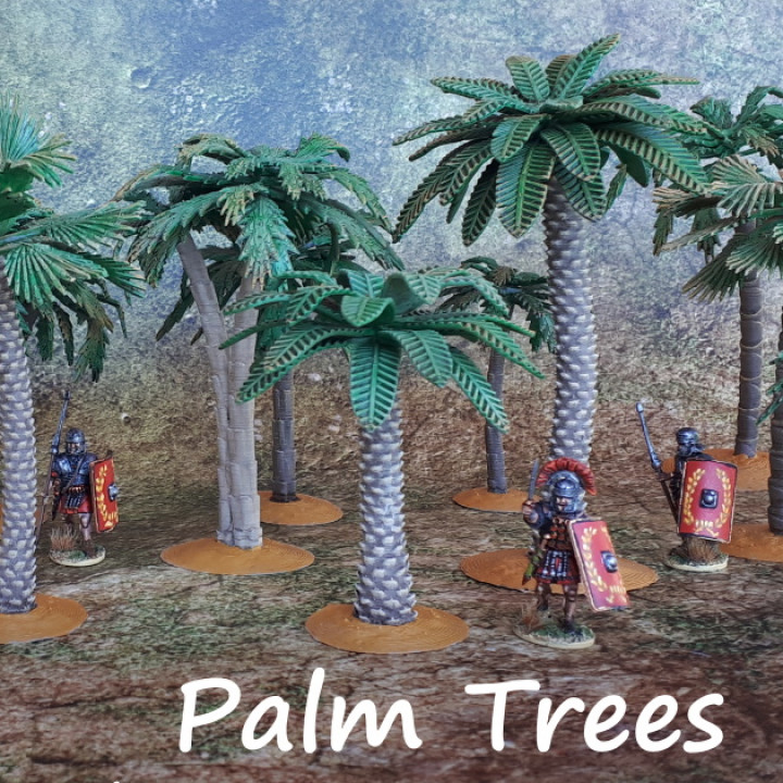 28mm modulaire paume arbres pack + +c boutique désert terrain arbre miniature table jeu guerre jungle 6mm 10mm 15mm palmier oasis 3D print model - Mito3D