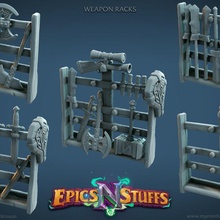weapon racks 1-5 scatter miniatures tabletop axe dragons dungeons environment guns object shield sword knife props miniature weapons hammer dwarf d&d dnd background polearm 3d print model - Mito3D