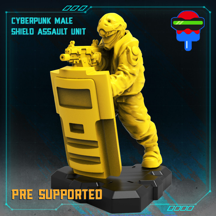 cyberpunk masculino escudo assalto unidade tampo mesa tumulto cyberpunkred trauma golpe 3D print model - Mito3D