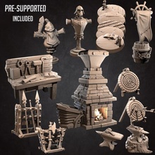 blacksmith pack tabletop armour candle pirate table banner miniature weapons anvil boardgame forge d&d scenery dummy bases element 3d print model - Mito3D