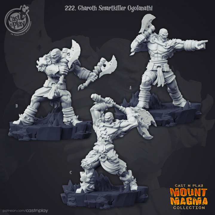 gharoth Smartkiller Ogolanathi pre supported Tischplatte Axt Barbar Held montieren Krieger Magma npc Achsen Castnplay posiert vorausgesetzt unterstützt Zweihand 3D print model - Mito3D