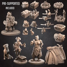 bullet town camp tabletop dog mount tree character miniature boardgame base supports chest tent patreon d&d alpaca campfire 3d print model - Mito3D