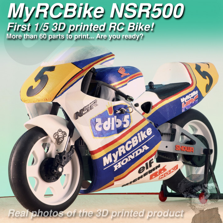 Myrcbike nsr500 1 5 3d gedruckt Hobby Niveau rc Fahrrad Autos Honda Rennen Myrccar nsr gp500 doohan Gärtner 3D print model - Mito3D