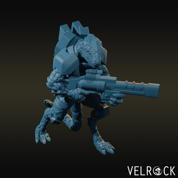 reptilian soldier rifleman v4 tabletop lizard trooper warhammer scifi wargame 40k war game folk 3D print model - Mito3D