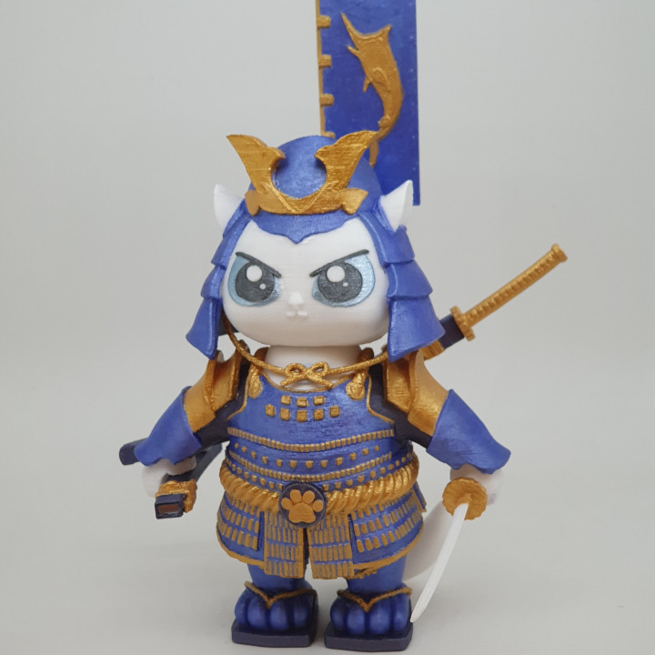 samurai gato Tienda acción armadura figura oro Japón japonés rojo estatua espada guerrero arma popular azul 3D print model - Mito3D