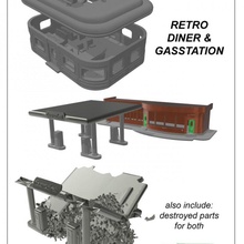 retro diner & gas station set stl file tabletop building zombie fallout apocalypse scenery 3d print model - Mito3D