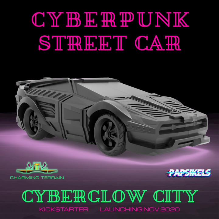 ciberglow cidade cyberpunk rua carro tampo mesa livre kickstarter sci fi scifivehicle Shadowrun cyberpunk2077 pre supported papsikels cyberpunkcar ficar cyberpunkvehicle cyberpunkautomobile encantador terreno cyberpunkstreetcar 3D print model - Mito3D