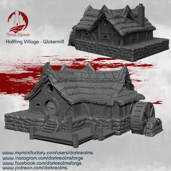 halfling village - watermill tabletop building fantasy terrain 3D print model - Mito3D