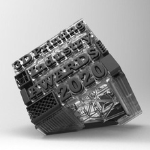 cube prix 3dpi 2020 trophée défi texte sla voronoi sauterelle typographie panneaux génératif treillis protolabs clair mjf attracteur 3d print model - Mito3D