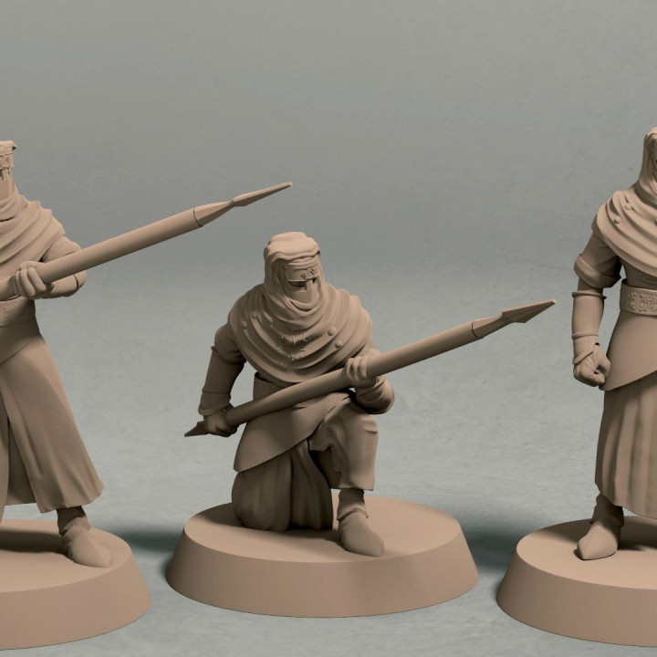 night cult soldiers spears pack 3 miniatures tabletop ancient fantasy human rpg wargaming 3D print model - Mito3D