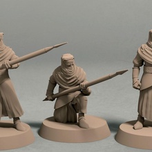 night cult soldiers spears pack 3 miniatures tabletop ancient fantasy human rpg wargaming 3d print model - Mito3D