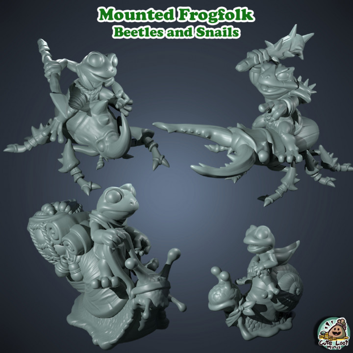 mounted frogfolk set tabletop beetle cute mount spear frog warlord bullywug grung bullywog 3D print model - Mito3D