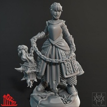 aventurier femelle clerc table chaîne donjons fille encens fête jeu rôle rpg marteau guerre guerrier femme miniature Dragons fléau ageofsigmar religieuse 3d print model - Mito3D