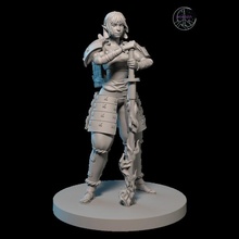samurai girl flame sword tabletop fighter hero adventurer npc sol'an hexblade 3d print model - Mito3D