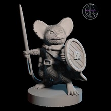 mousefolk cheese shield needle sword tabletop animal fighter hero warrior mouse adventurer npc mouseling sol'an 3d print model - Mito3D