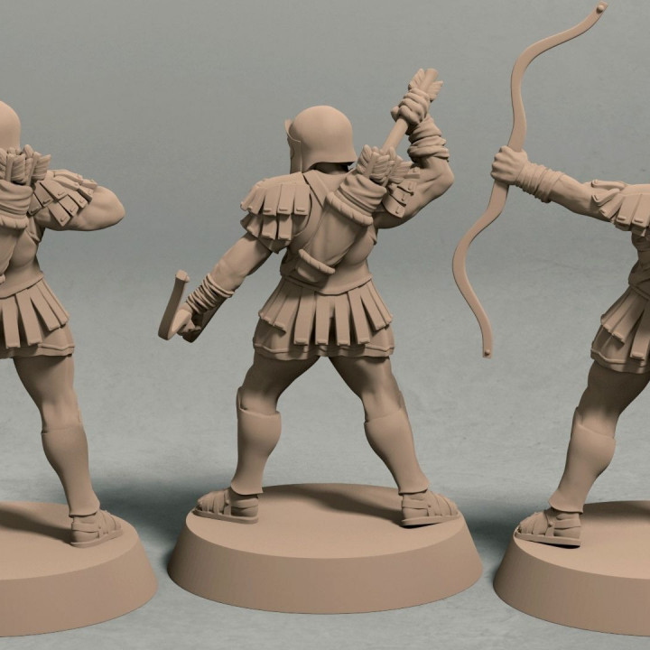 reino Eros arqueros paquete 3 miniaturas mesa antiguo arquero fantasía rpg soldado juego guerra 3D print model - Mito3D