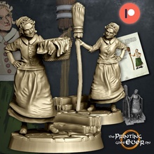 house keeper - presupported 2 variants tabletop basket fantasy female rpg wargaming warhammer woman miniature lotr broom 28mm dnd frostgrave skirmish grandma townsfolk pre-supported 3d print model - Mito3D