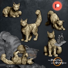 house cats - presupported 5 poses tabletop cat fantasy rpg wargaming warhammer miniature lotr 28mm dnd feline frostgrave skirmish yarn stretching familiar townsfolk pre-supported 3d print model - Mito3D