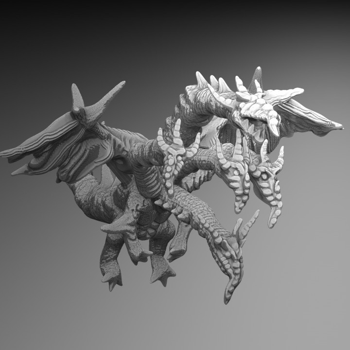 long snout headed dragon hydra serpent wyvern heads multihead 3D print model - Mito3D