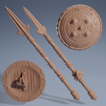 headhunters weapon pack tabletop modular shield spear eastern ornate artisan guild headhunter partisan 3d print model - Mito3D