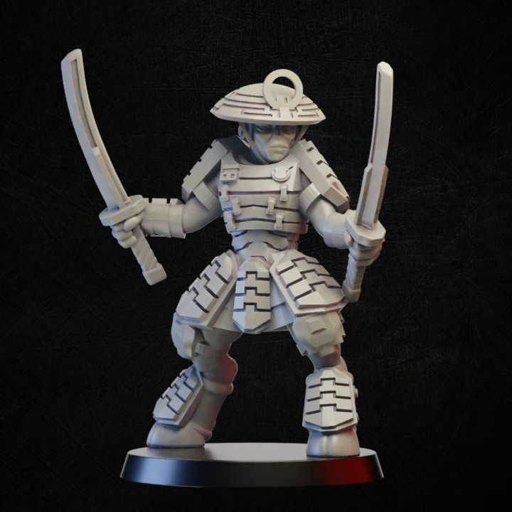 estrangeiro samurai tampo mesa sci fi espaço miniatura dual katana 3D print model - Mito3D