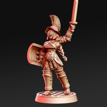 murmilla - female gladiator 32mm dnd tabletop girl helmet roman shield sword woman spartan rnestudio 3d print model - Mito3D