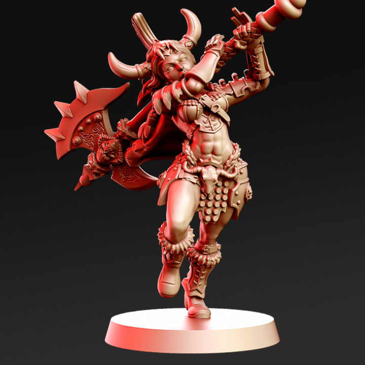 cronia - barbarian female 32mm dnd tabletop armor axe diablo girl player woman horns rnestudio 3D print model - Mito3D