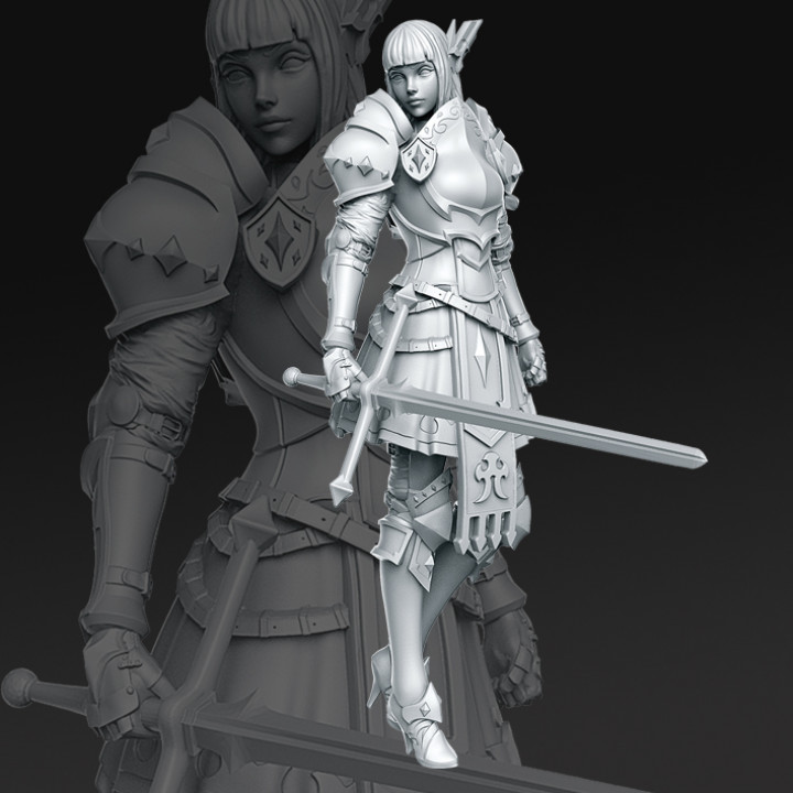 crystal - female knight 75mm dnd tabletop armor heavy paint collectible rnestudio 3D print model - Mito3D