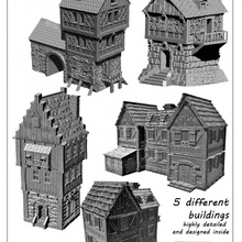 medieval buildings set stl files tabletop king war warhammer castle scenery kingofwar 3d print model - Mito3D