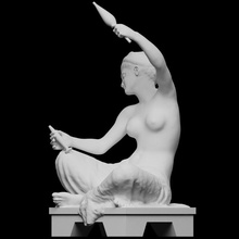 joven megara niña sentado hilado escanear escultura mármol Scantheworld Museo Orsay neo classical barrias 3d print model - Mito3D