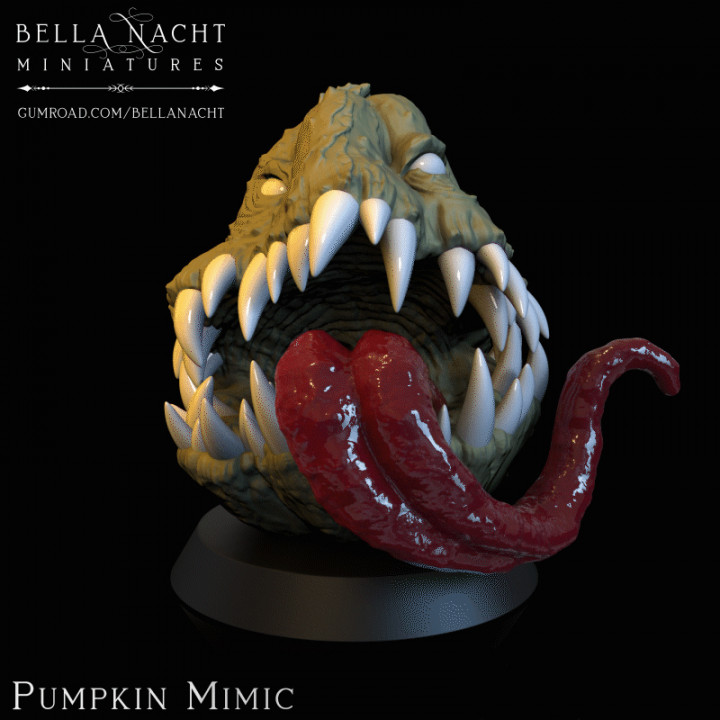 pumpkin mimic tabletop creature halloween monster scary spooky teeth mutant tongue dnd samhain 3D print model - Mito3D