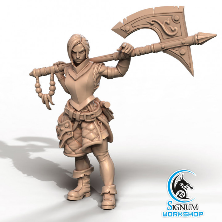 riana armourer tabletop dungeons fantasy mini miniatures warrior 32mm ttrpg presupported signum 3D print model - Mito3D