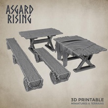 tables benches presupported chair table bench village tavern terrains 3d print model - Mito3D