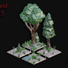 feuillage ouvert forêt ensemble 3 terrain arbres 3d print model - Mito3D