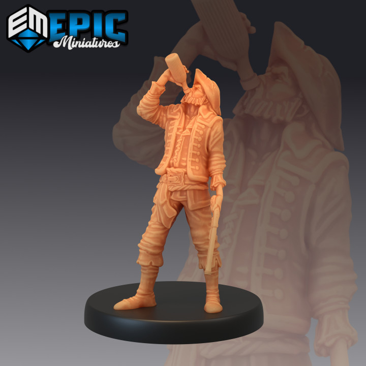 pirata predone potabile corsaro pistola tavolo bottiglia fantasia medievale mostro oceano rpg mare warhammer nemico dnd esploratore npc 3D print model - Mito3D