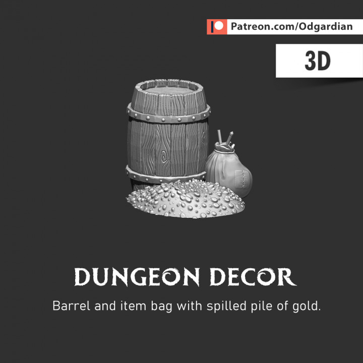 dungeon decor- barrel bag coin gold decor loot pile 3D print model - Mito3D