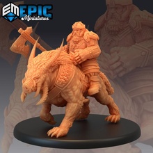 nordic dwarf cavalry arctic boar mount troll pig saddle axe fantasy monster rpg warrior enemy dungeon rider dnd npc tabeltop 3d print model - Mito3D