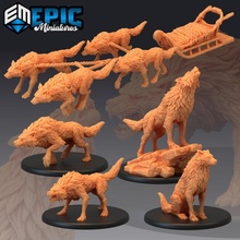 winter wolf set dire sled forest monster encounter collection tabletop animal dog fantasy hound rpg warhammer wild enemy dnd pathfinder 3d print model - Mito3D