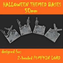 set 4 halloween themed 50mm bases 2 headed pumpkin lord store tabletop october 3d print model - Mito3D