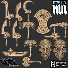 dynasty nul customization pack tabletop axe decoration shield skeleton skull spear sword undead weapons hammer battleyakminiatures 3d print model - Mito3D