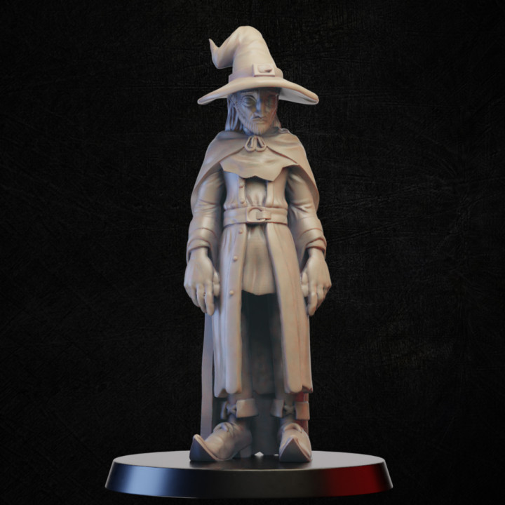 tired wizard store miniature pilgrim mage tabletop warlock 3D print model - Mito3D