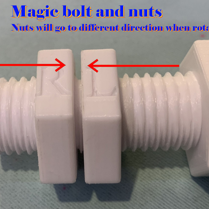 magic bolt nuts direction rotating double threaded 3D print model - Mito3D